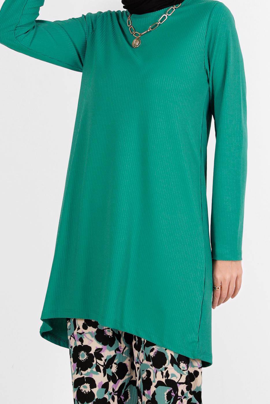 Tesettür giyim YEŞİL ÇİÇEK DESENLİ İKİLİ PANT TAKIM 5176 