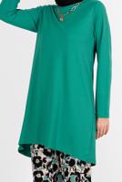 Tesettür giyim YEŞİL ÇİÇEK DESENLİ İKİLİ PANT TAKIM 5176 