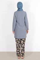 Tesettür giyim GRİ ÇİÇEK DESENLİ İKİLİ PANT TAKIM 5176 