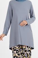 Tesettür giyim GRİ ÇİÇEK DESENLİ İKİLİ PANT TAKIM 5176 