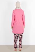 Tesettür giyim PEMBE ÇİÇEK DESENLİ İKİLİ PANT TAKIM 5176 