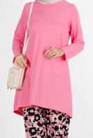 Tesettür giyim PEMBE ÇİÇEK DESENLİ İKİLİ PANT TAKIM 5176 