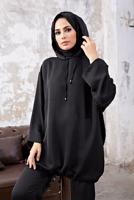 Tesettür giyim SİYAH KAPÜŞONLU BAĞCIKLI İKİLİ PANTOLONLU TAKIM 5210