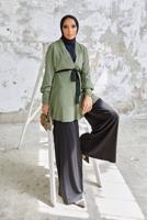 Tesettür giyim HAKİ KUŞAKLI PANTOLONLU TAKIM T 5810