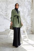 Tesettür giyim HAKİ KUŞAKLI PANTOLONLU TAKIM T 5810
