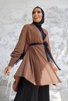 Tesettür giyim KAHVE KUŞAKLI PANTOLONLU TAKIM T 5810