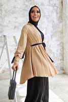 Tesettür giyim VİZON KUŞAKLI PANTOLONLU TAKIM T 5810