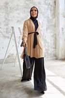 Tesettür giyim VİZON KUŞAKLI PANTOLONLU TAKIM T 5810