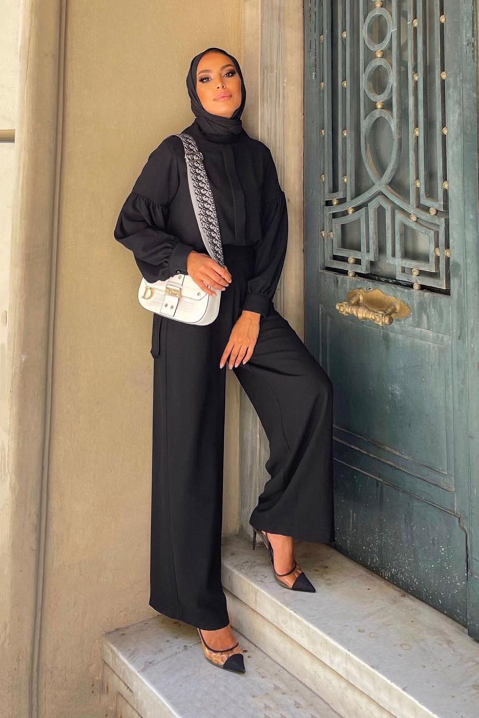 Tesettür giyim SİYAH HAKİM YAKA DETAYLI TAKIM T 6810 