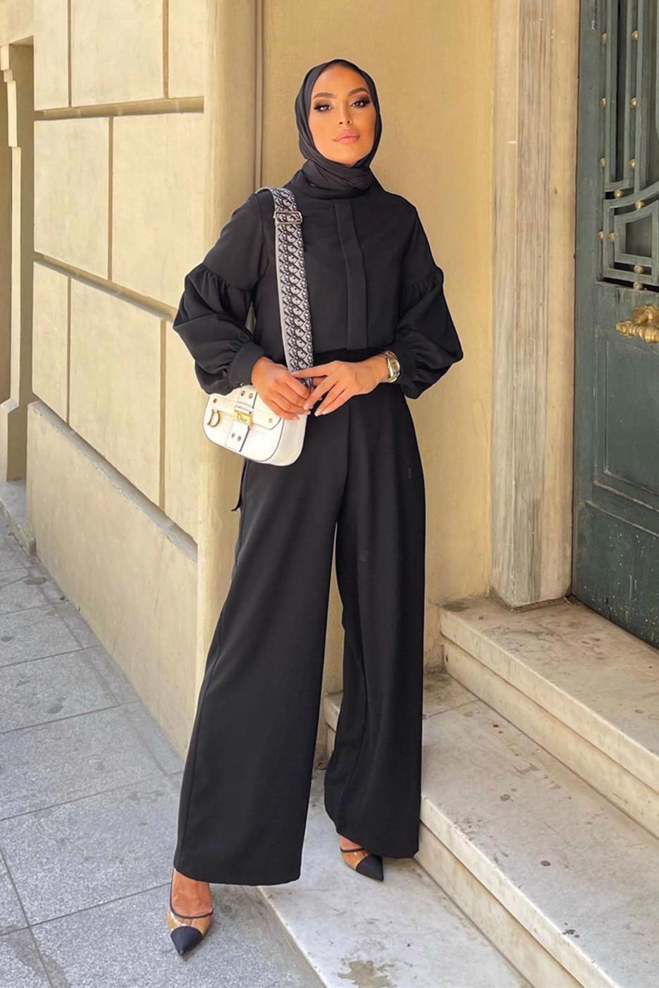Tesettür giyim SİYAH HAKİM YAKA DETAYLI TAKIM T 6810 