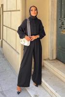 Tesettür giyim SİYAH HAKİM YAKA DETAYLI TAKIM T 6810 