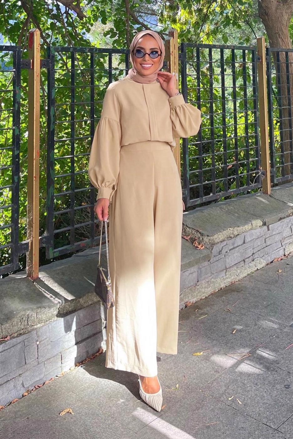 Hijab clothing MINK MANDARIN COLLAR SUIT T 6810 