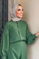 Tesettür giyim YEŞİL HAKİM YAKA DETAYLI TAKIM T 6810 