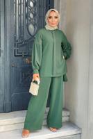 Tesettür giyim YEŞİL HAKİM YAKA DETAYLI TAKIM T 6810 