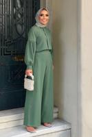 Tesettür giyim YEŞİL HAKİM YAKA DETAYLI TAKIM T 6810 