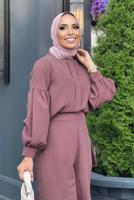 Tesettür giyim PEMBE HAKİM YAKA DETAYLI TAKIM T 6810 