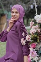 Tesettür giyim MOR FIRFIR DETAYLI PANTOLONLU TAKIM 6956 