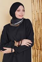 Tesettür giyim SİYAH KOLLARI BÜZGÜ BAĞCIKLI İKİLİ PANTOLONLU TAKIM 7165