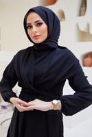 Tesettür giyim SİYAH MANŞETLERİ VE BELİ LASTİKLİ KUŞAKLI PANTOLONLU TAKIM 7500