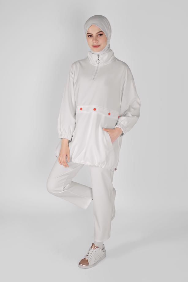 Vêtements hijab  ZIPPERED PANTS SUIT WITH SMOCKING HEM 7607  - TRENDTESETTÜR