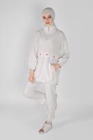 Tesettür giyim BEYAZ FERMUARLI ETEK UCU BÜZGÜLÜ PANT. TAKIM 7607 