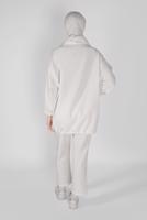 Tesettür giyim BEYAZ FERMUARLI ETEK UCU BÜZGÜLÜ PANT. TAKIM 7607 
