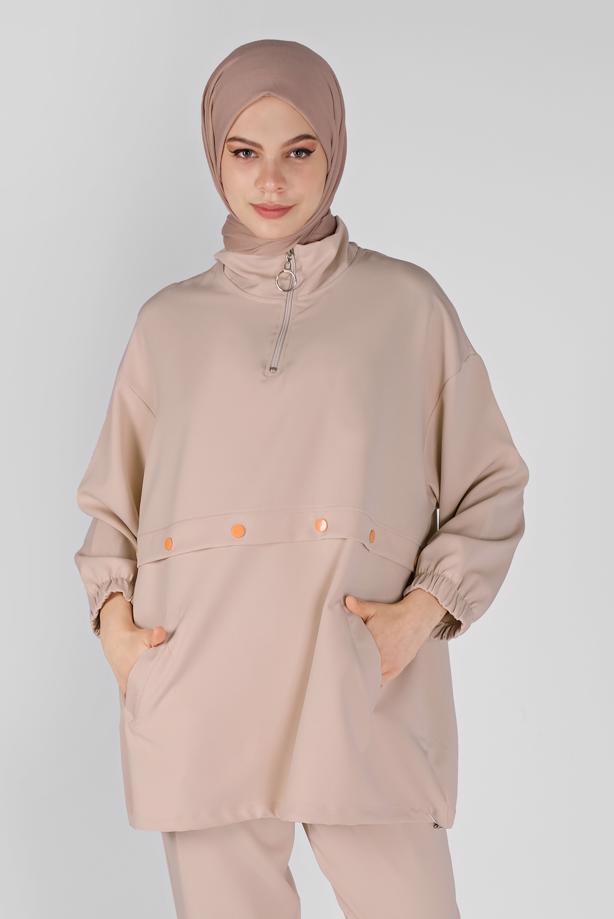 Hijab clothing  ZIPPERED PANTS SUIT WITH SMOCKING HEM 7607  - TRENDTESETTÜR