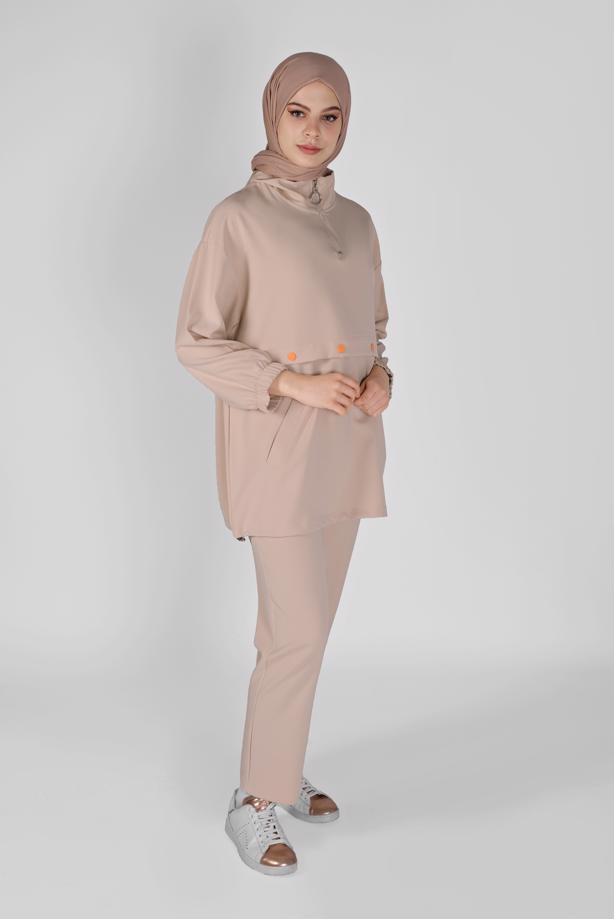 Hijab clothing  ZIPPERED PANTS SUIT WITH SMOCKING HEM 7607  - TRENDTESETTÜR