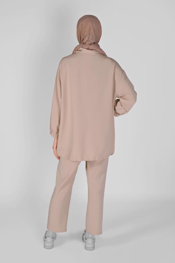 Hijab clothing  ZIPPERED PANTS SUIT WITH SMOCKING HEM 7607  - TRENDTESETTÜR