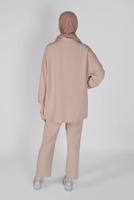 Hijab clothing BEIGE ZIPPERED PANTS SUIT WITH SMOCKING HEM 7607 