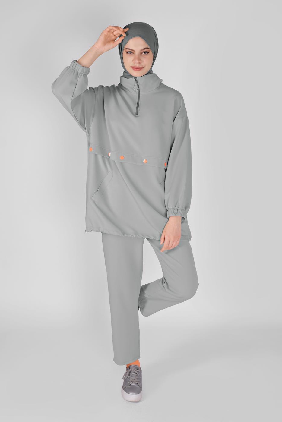 Vêtements hijab GRIS COSTUME PANTALON ZIPPÉ 7607