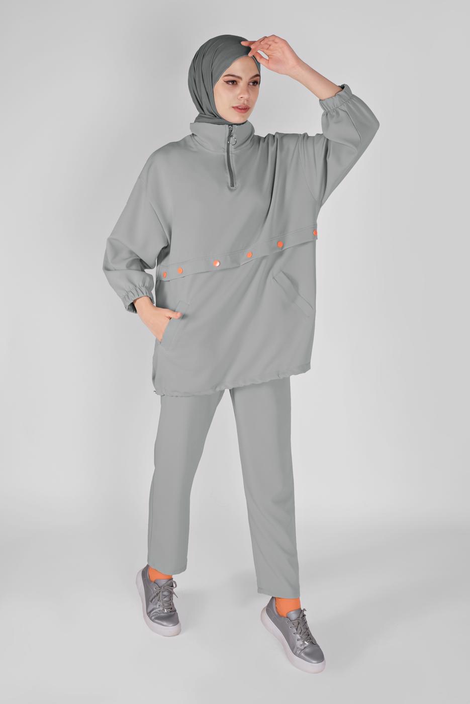 Vêtements hijab GRIS COSTUME PANTALON ZIPPÉ 7607