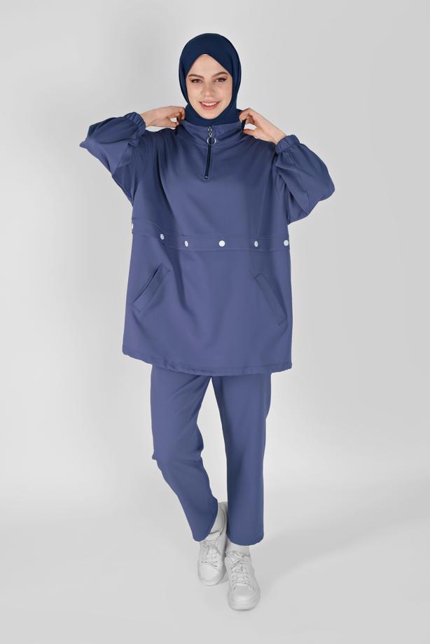 Vêtements hijab  ZIPPERED PANTS SUIT WITH SMOCKING HEM 7607  - TRENDTESETTÜR