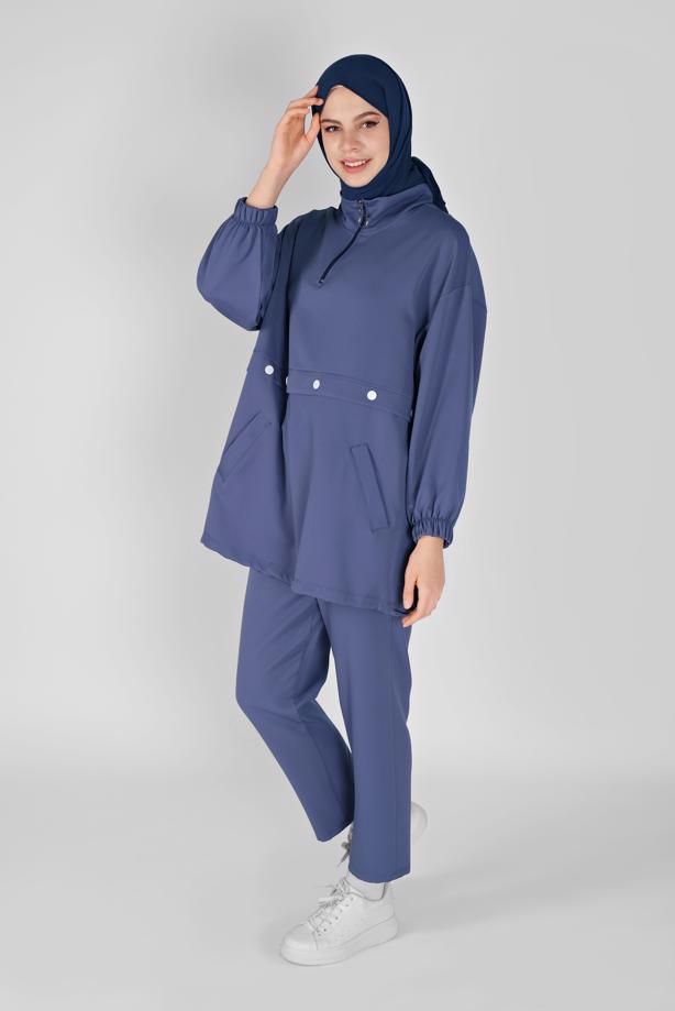 Vêtements hijab  ZIPPERED PANTS SUIT WITH SMOCKING HEM 7607  - TRENDTESETTÜR