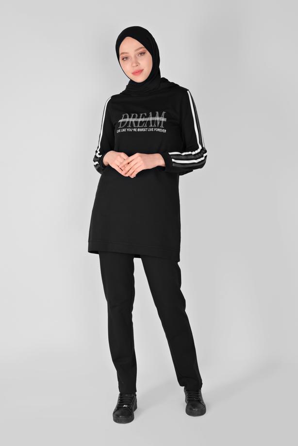 Hijab-Kleidung  NAKIŞ DETAYLI PANTOLONLU EŞOFMAN TAKIM 7619  - TRENDTESETTÜR