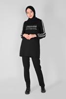 Tesettür giyim SİYAH NAKIŞ DETAYLI PANTOLONLU EŞOFMAN TAKIM 7619 