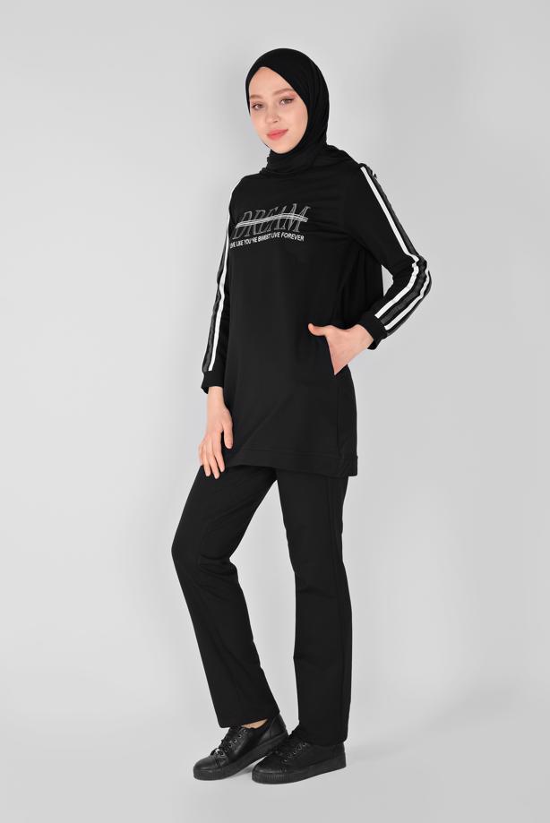 Hijab-Kleidung  NAKIŞ DETAYLI PANTOLONLU EŞOFMAN TAKIM 7619  - TRENDTESETTÜR