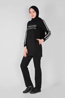 Tesettür giyim SİYAH NAKIŞ DETAYLI PANTOLONLU EŞOFMAN TAKIM 7619 