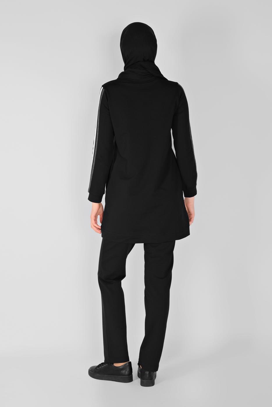 Tesettür giyim SİYAH NAKIŞ DETAYLI PANTOLONLU EŞOFMAN TAKIM 7619 