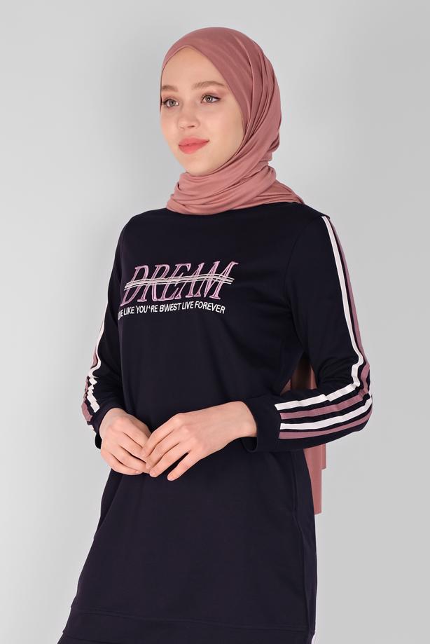 Vêtements hijab  EMBROIDERY DETAIL TRACKSUIT SET WITH PANTS  7619  - TRENDTESETTÜR
