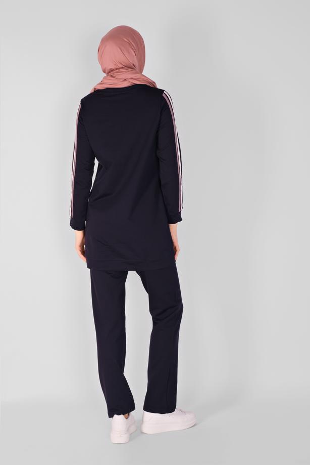 Vêtements hijab  EMBROIDERY DETAIL TRACKSUIT SET WITH PANTS  7619  - TRENDTESETTÜR