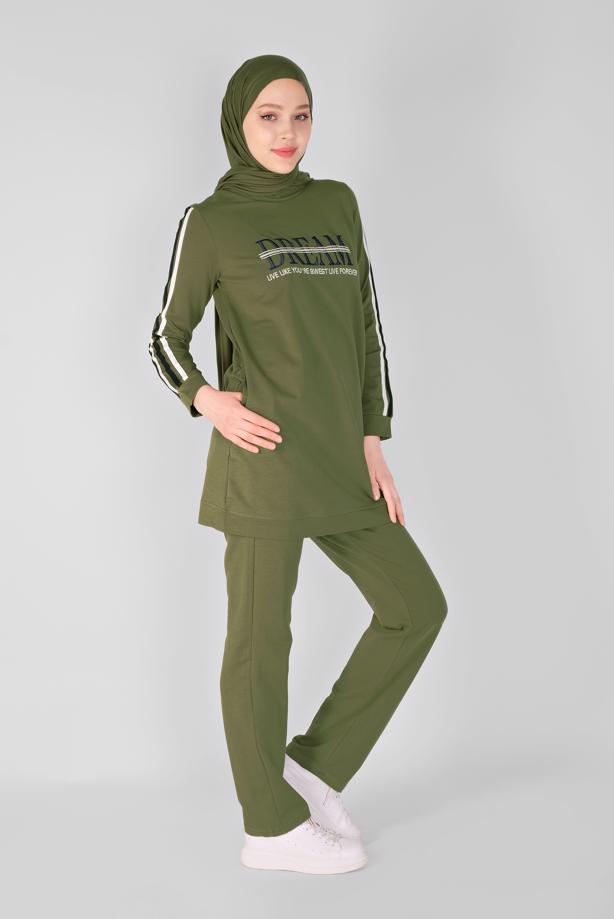 Vêtements hijab  EMBROIDERY DETAIL TRACKSUIT SET WITH PANTS  7619  - TRENDTESETTÜR