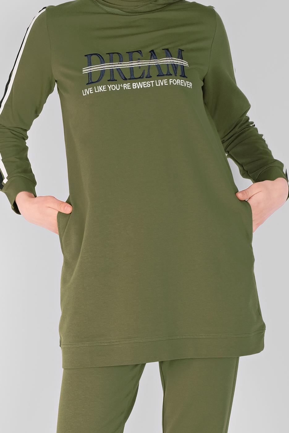 Vêtements hijab VERT ENSEMBLE DE SURVÊTEMENT AVEC BRODERIE AVEC PANTALON 7619