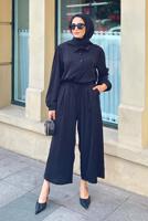Tesettür giyim SİYAH ÖNDEN DÜĞMELİ PANTOLONLU TAKIM T 7810