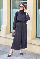 Tesettür giyim SİYAH ÖNDEN DÜĞMELİ PANTOLONLU TAKIM T 7810