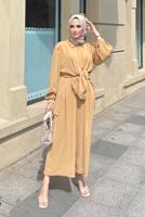 Tesettür giyim KAHVE ÖNDEN DÜĞMELİ PANTOLONLU TAKIM T 7810