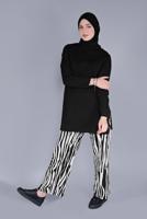 Tesettür giyim SİYAH ZEBRA DESENLİ PANTOLONLU TAKIM 7866 