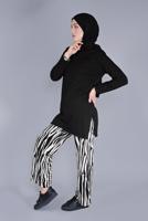 Tesettür giyim SİYAH ZEBRA DESENLİ PANTOLONLU TAKIM 7866 