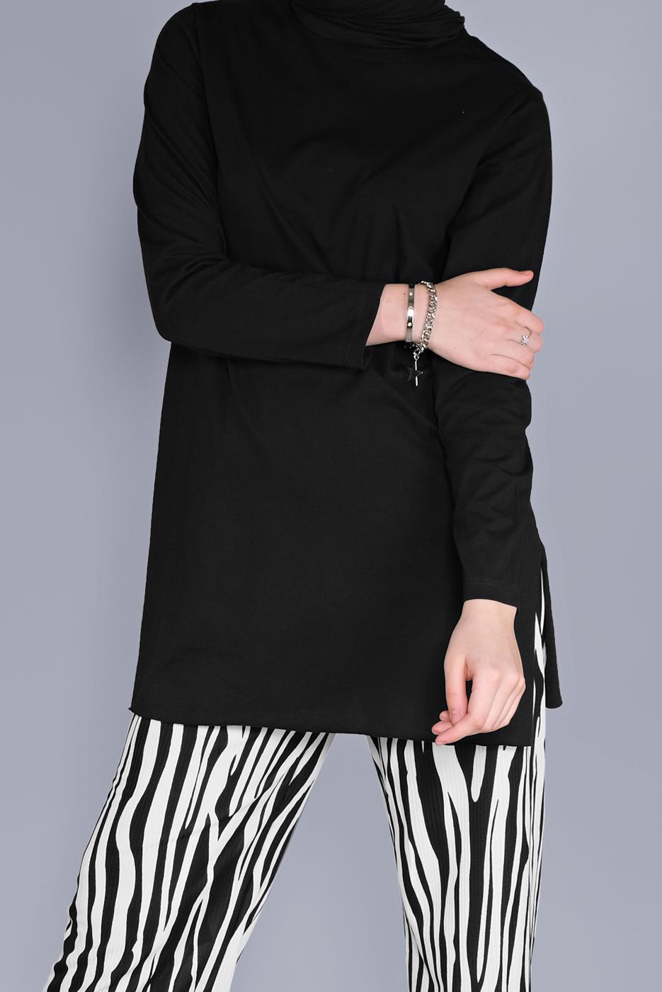 Tesettür giyim SİYAH ZEBRA DESENLİ PANTOLONLU TAKIM 7866 