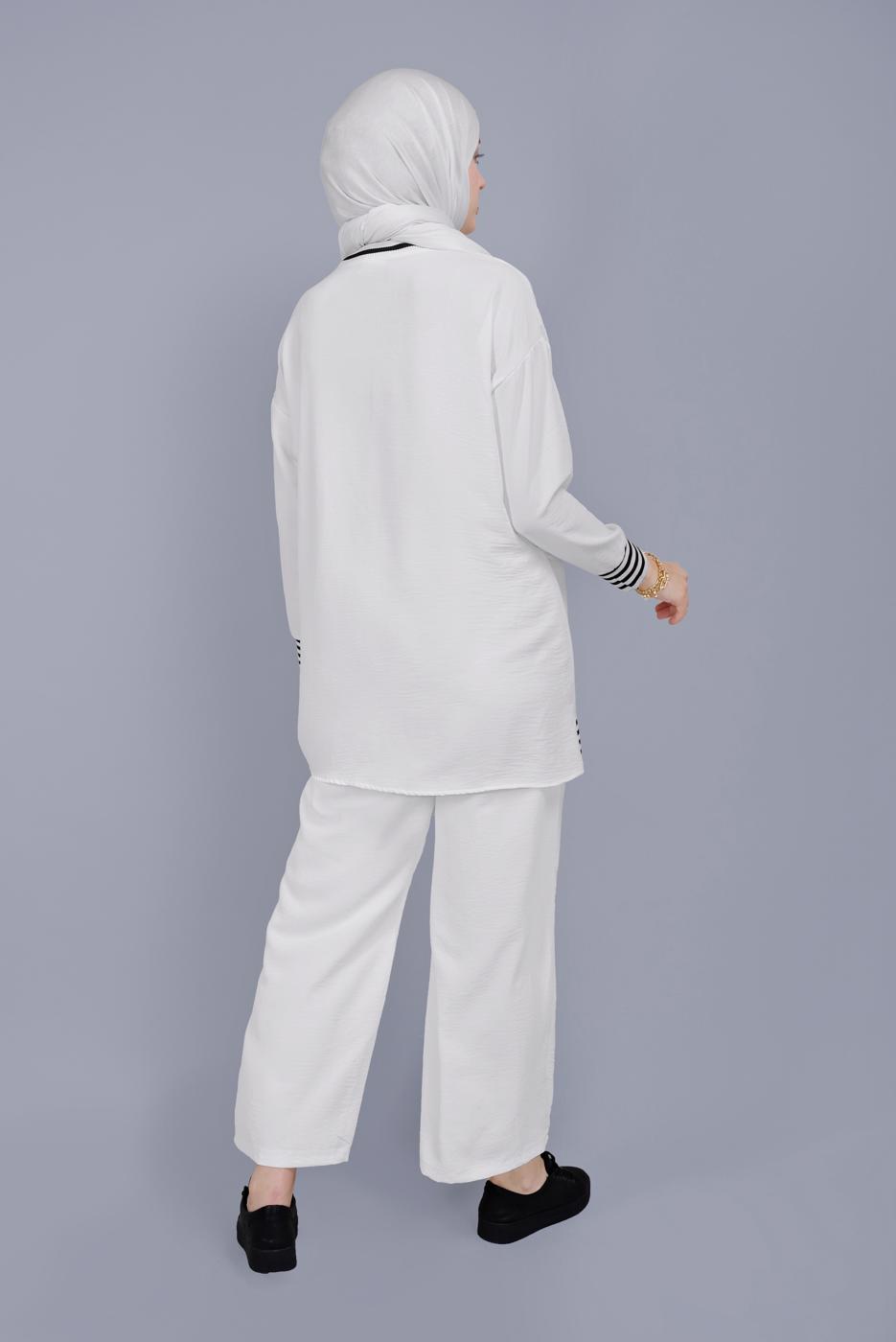 Hijab clothing WHITE STRIPED TROUSERS SUIT  8131